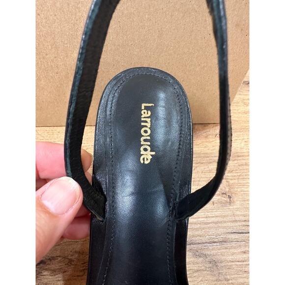 Larroude Hibiscus Slingback Sandal Heels Black Leather Floral Sz 10 Lightly Worn - Picture 13 of 13